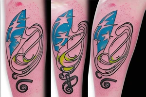 Colorful Shooting stars with musical notes on inner forearm tattoo idea