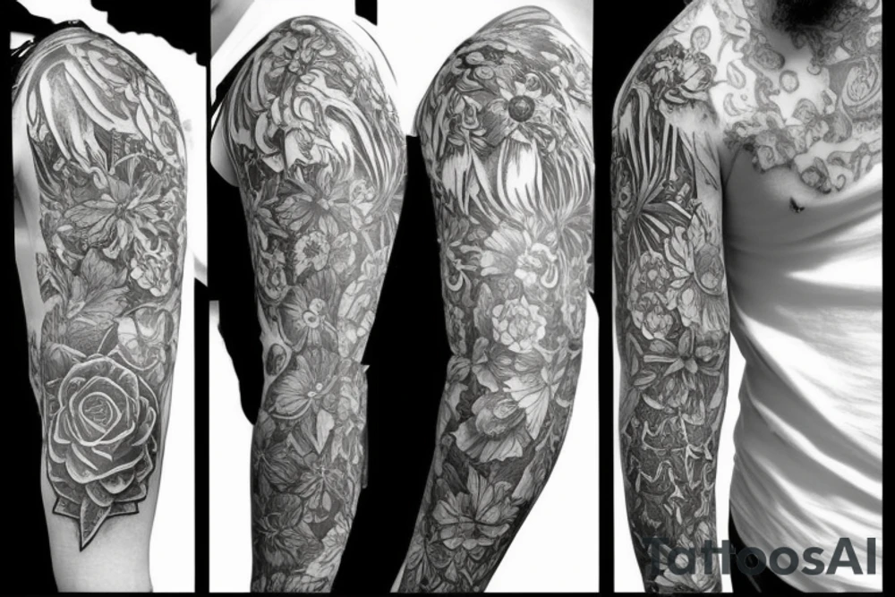 Sleeve with cathedral and lion with a crown on it
Gerberas the flower all over tattoo idea