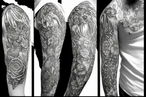 Sleeve with cathedral and lion with a crown on it
Gerberas the flower all over tattoo idea