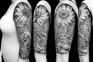 Sleeve with cathedral and lion with a crown on it
Gerberas the flower all over tattoo idea