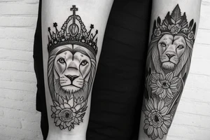 Sleeve with Wakefield cathedral and lion full face and mane with a crown on it
Gerberas the flower all over
On forearm tattoo idea