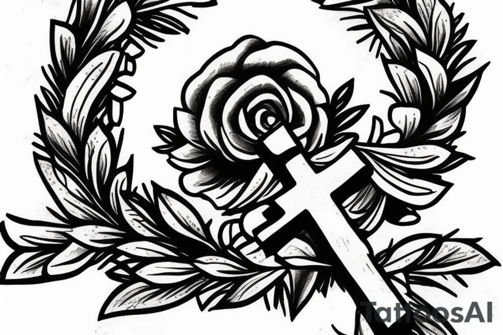 Cross with a wreath around it on the brush tattoo idea