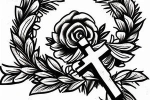 Cross with a wreath around it on the brush tattoo idea