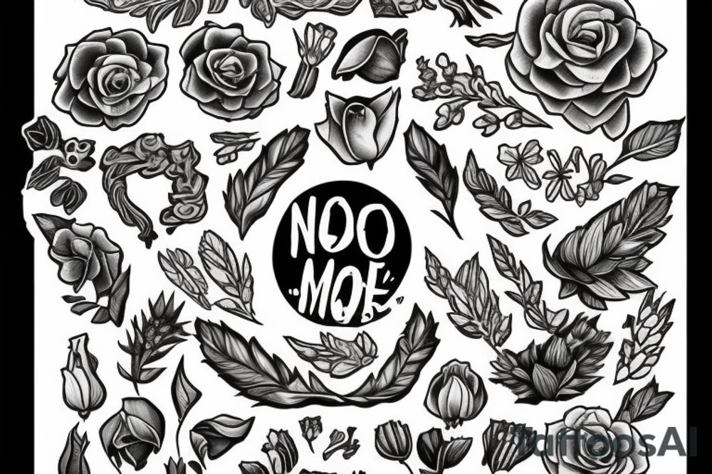A flower with the words "No more" growing out from underneath three stones saying "shame" "fear'" and "dread" tattoo idea
