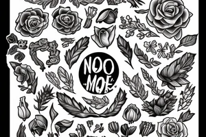 A flower with the words "No more" growing out from underneath three stones saying "shame" "fear'" and "dread" tattoo idea