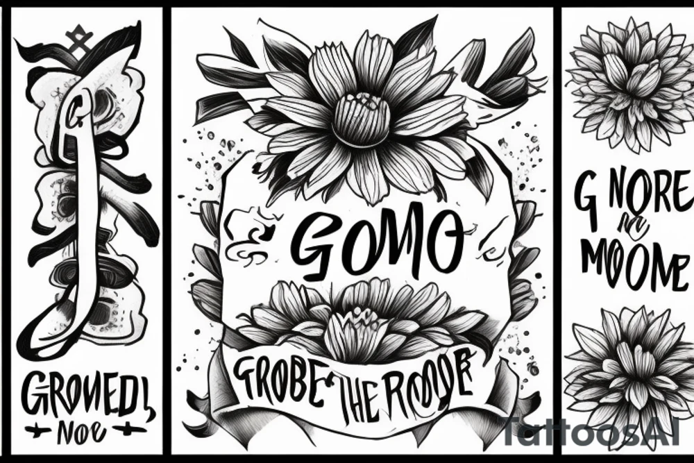 A flower with the words "No more" growing out from underneath three stones saying "shame" "fear'" and "dread" tattoo idea