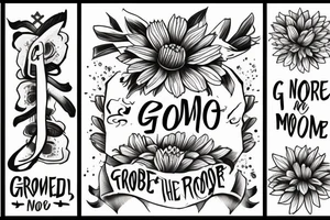 A flower with the words "No more" growing out from underneath three stones saying "shame" "fear'" and "dread" tattoo idea