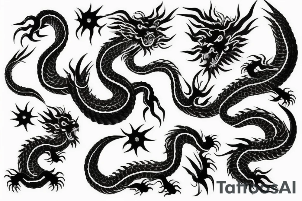 Japanese dragon black grey tattoo idea