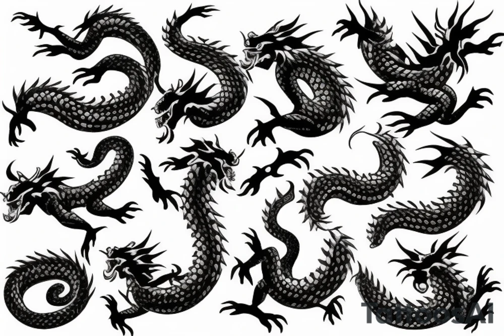 Japanese dragon black grey tattoo idea