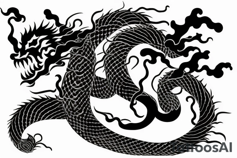 Japanese dragon black grey tattoo idea