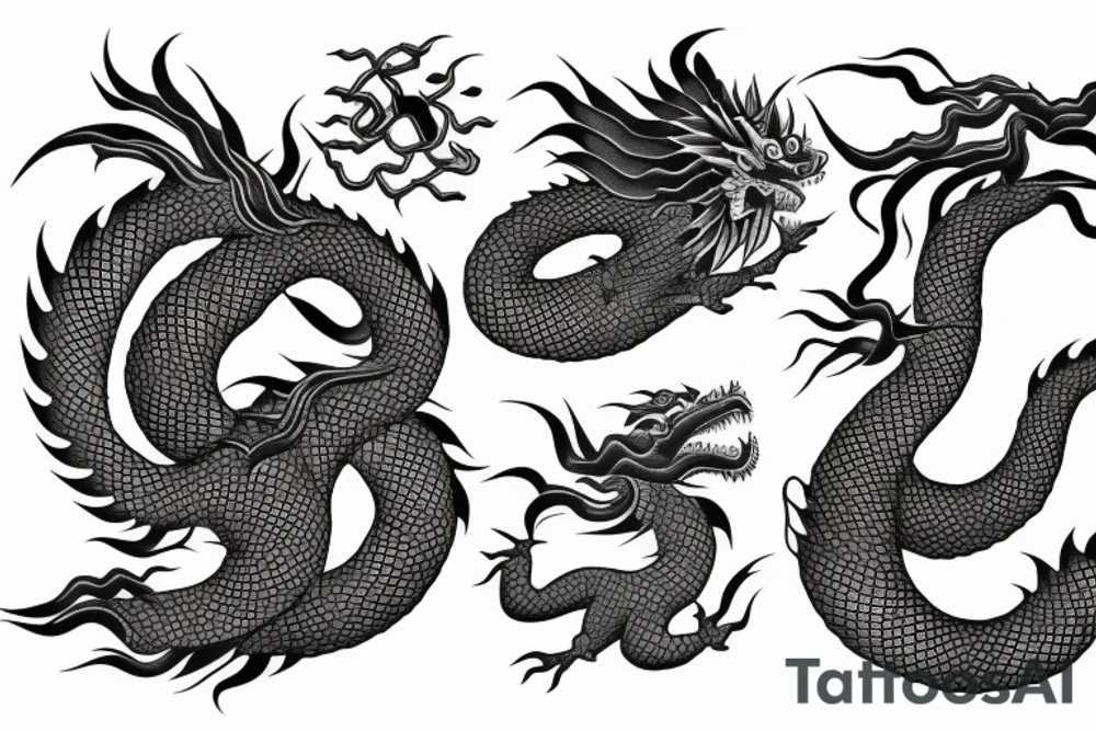 Japanese dragon black grey tattoo idea