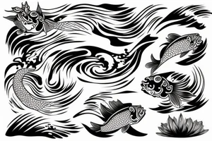 Koi Fish on arm with japanese water waves and japanese flowers tattoo idea