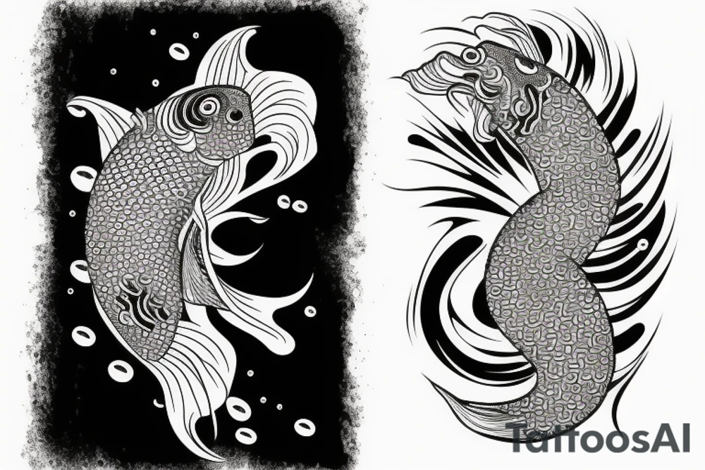 Koi Fish on arm with japanese water waves and japanese flowers tattoo idea