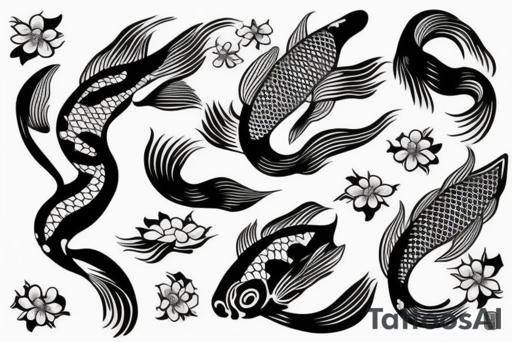 Koi Fish on arm with japanese water waves and japanese flowers tattoo idea