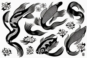 Koi Fish on arm with japanese water waves and japanese flowers tattoo idea