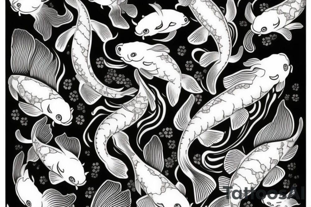 Koi Fish on arm with japanese water waves and japanese flowers tattoo idea