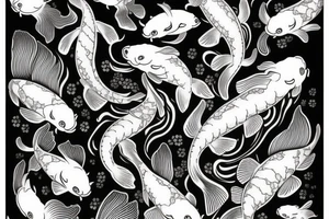 Koi Fish on arm with japanese water waves and japanese flowers tattoo idea