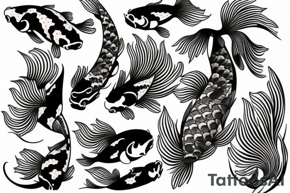 Koi Fish on arm with japanese water waves and japanese flowers tattoo idea