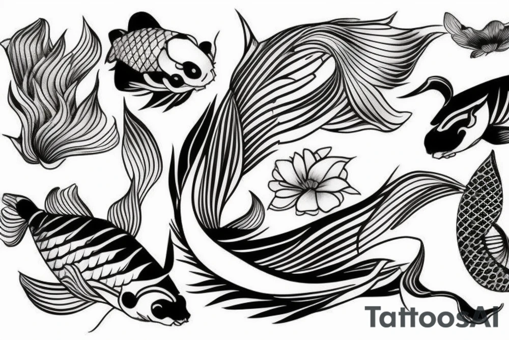 Koi Fish on arm with japanese water waves and japanese flowers tattoo idea