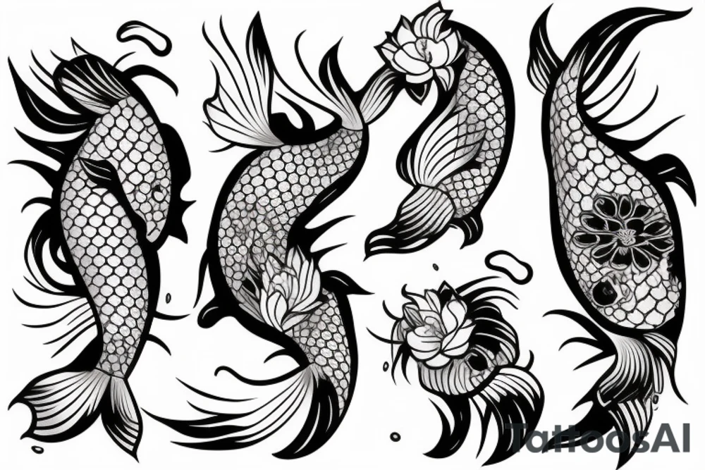Koi Fish on arm with japanese water waves and japanese flowers tattoo idea