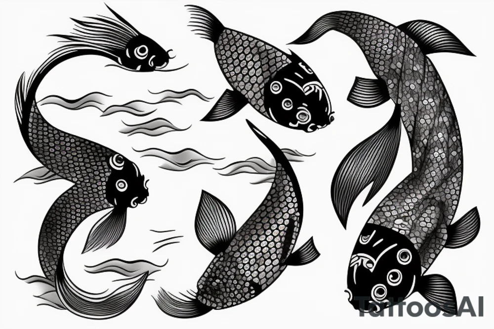 Koi Fish on arm with japanese water waves and japanese flowers tattoo idea