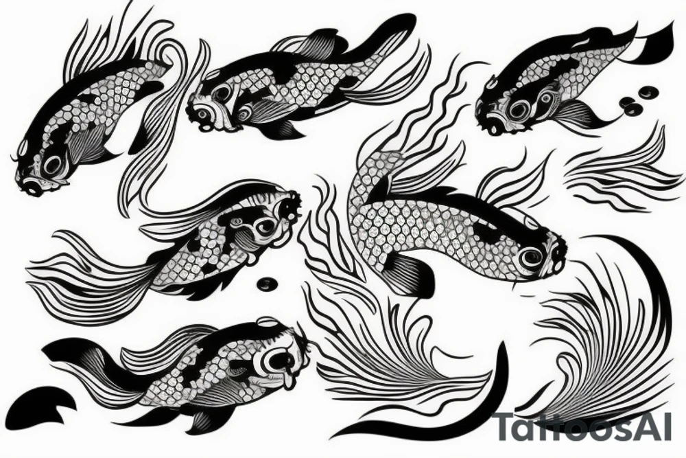 Koi Fish on arm with japanese water waves and japanese flowers tattoo idea