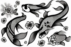 Koi Fish on arm with japanese water waves and japanese flowers tattoo idea