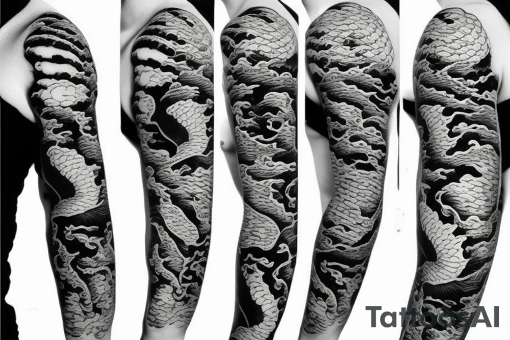Koi Fish on arm with japanese water waves and japanese flowers tattoo idea