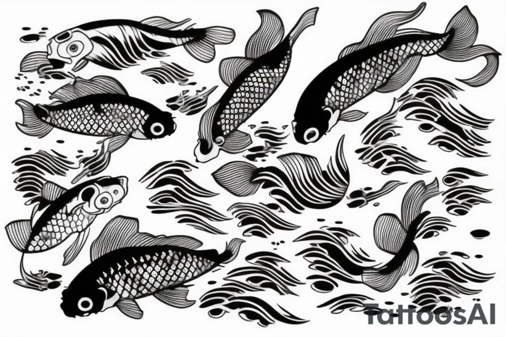 Koi Fish on arm with japanese water waves and japanese flowers tattoo idea