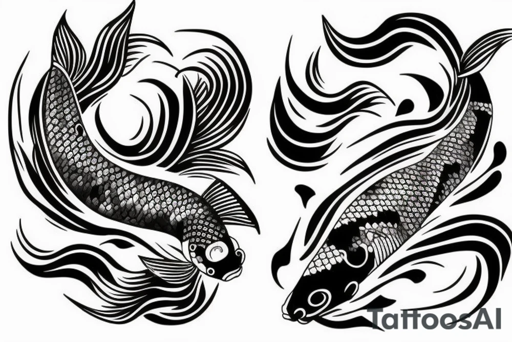 Koi Fish on arm with japanese water waves and japanese flowers tattoo idea