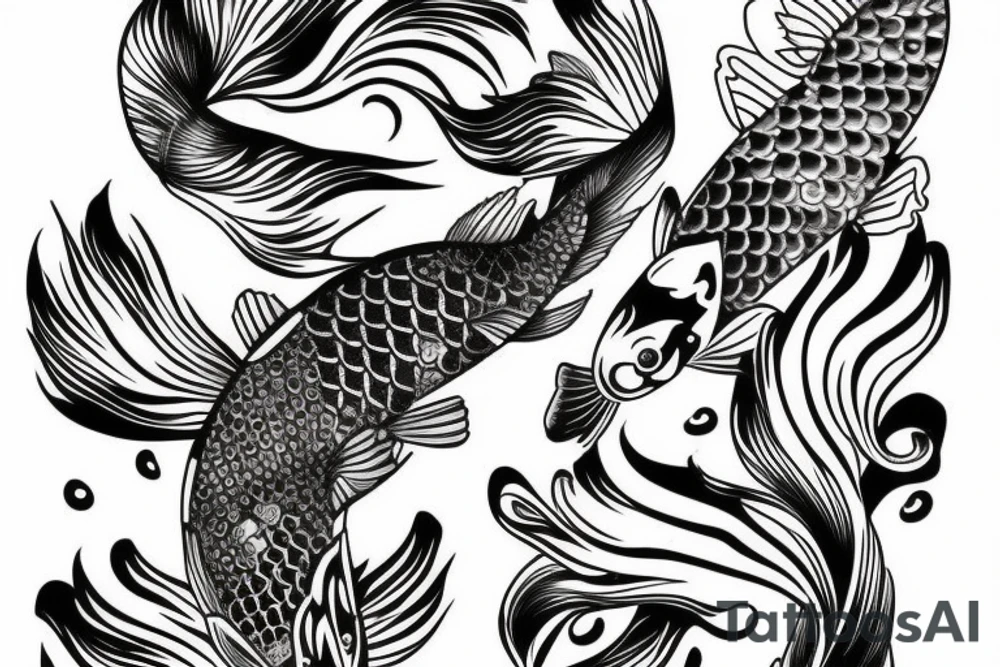 Koi Fish on arm with japanese water waves and japanese flowers tattoo idea