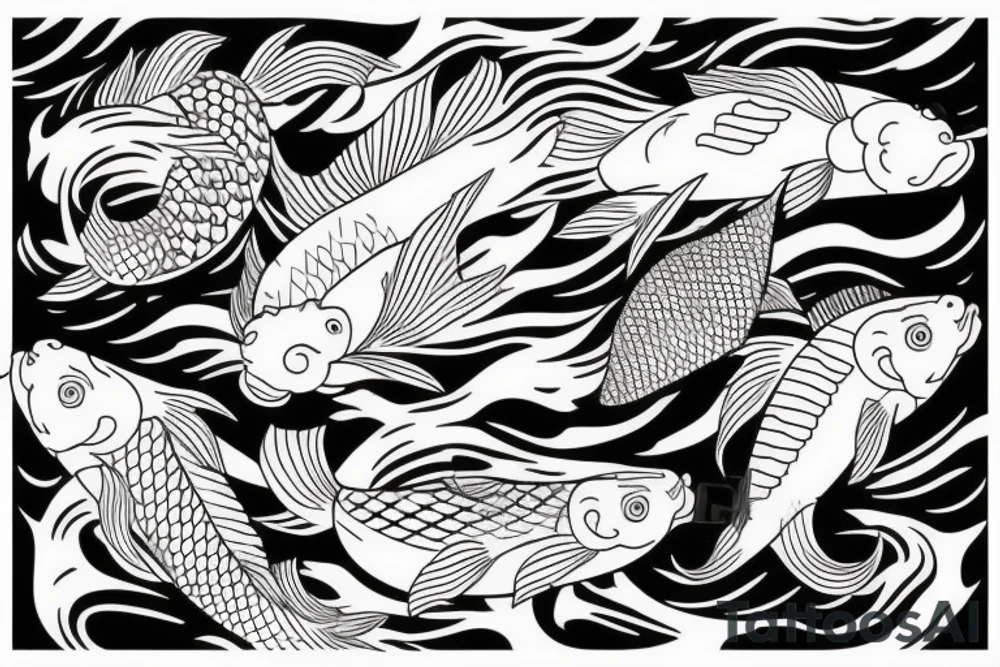 Koi Fish on arm with japanese water waves and japanese flowers tattoo idea