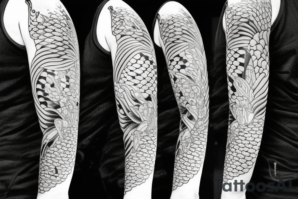 Koi Fish on arm with japanese water waves and japanese flowers tattoo idea