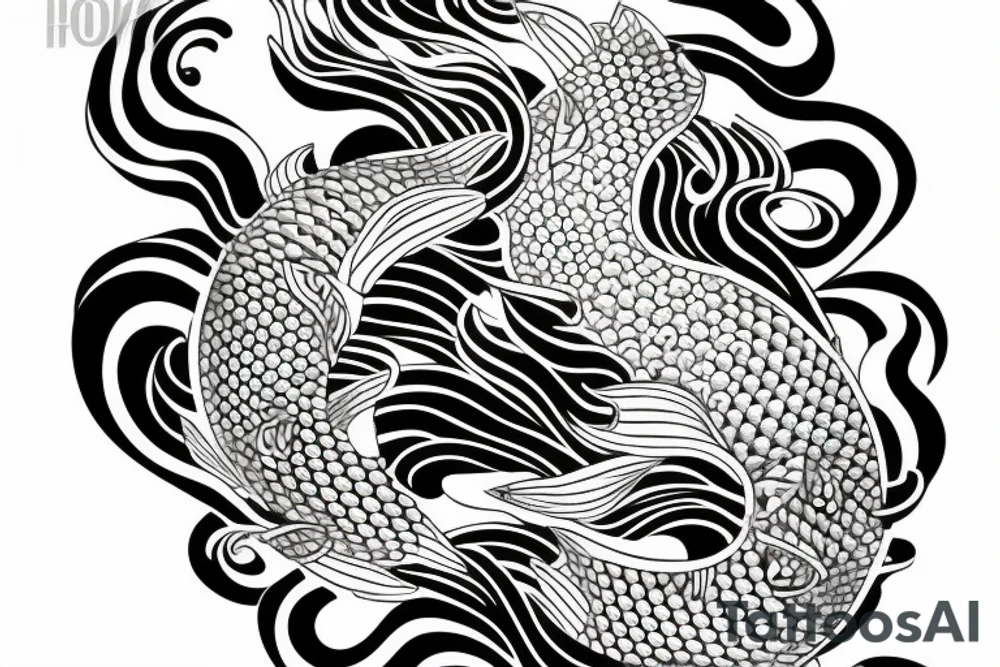 Koi Fish on arm with japanese water waves and japanese flowers tattoo idea