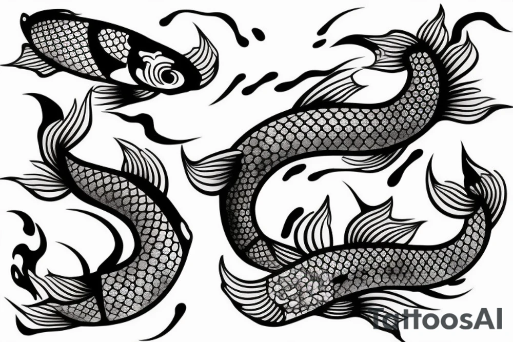 Koi Fish on arm with japanese water waves and japanese flowers tattoo idea