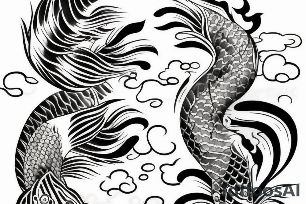 Koi Fish on arm with japanese water waves and japanese flowers tattoo idea