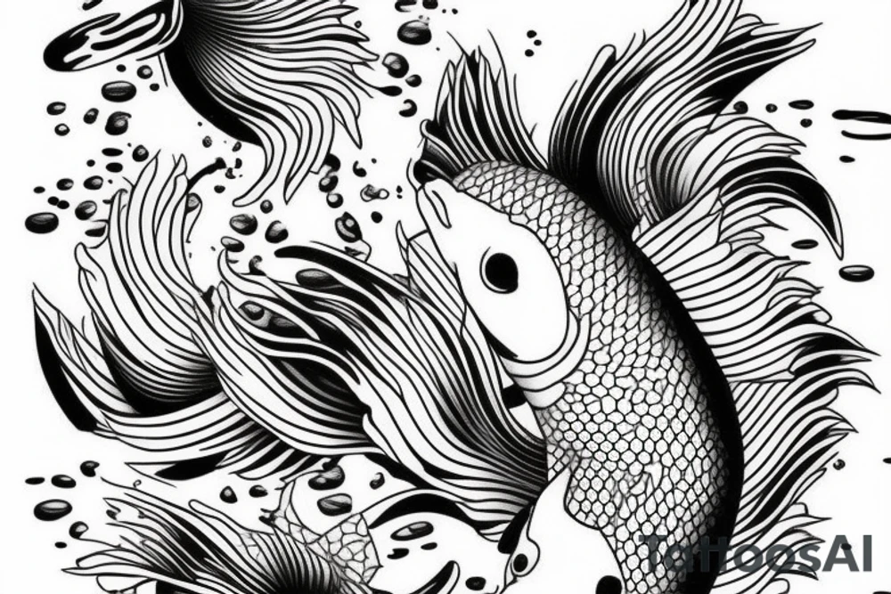 Koi Fish on arm with japanese water waves and japanese flowers tattoo idea