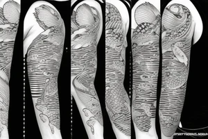 Koi Fish on arm with japanese water waves and japanese flowers tattoo idea