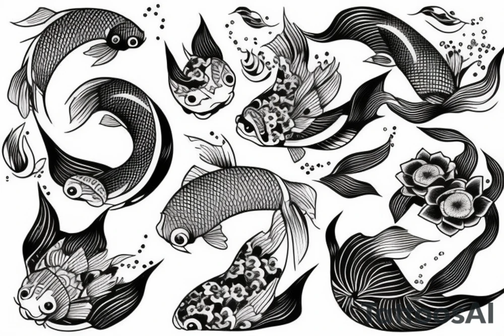 Koi Fish with japanese water waves and japanese flowers tattoo idea