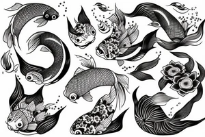 Koi Fish with japanese water waves and japanese flowers tattoo idea