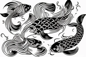 Koi Fish with japanese water waves and japanese flowers tattoo idea