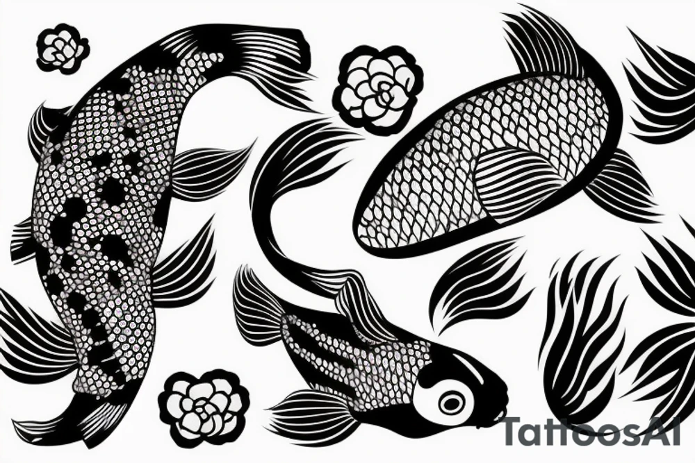 Koi Fish with japanese water waves and japanese flowers tattoo idea