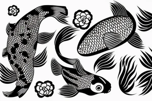 Koi Fish with japanese water waves and japanese flowers tattoo idea