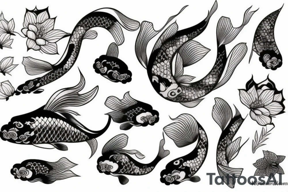 Koi Fish with japanese water waves and japanese flowers tattoo idea