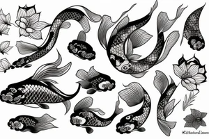 Koi Fish with japanese water waves and japanese flowers tattoo idea