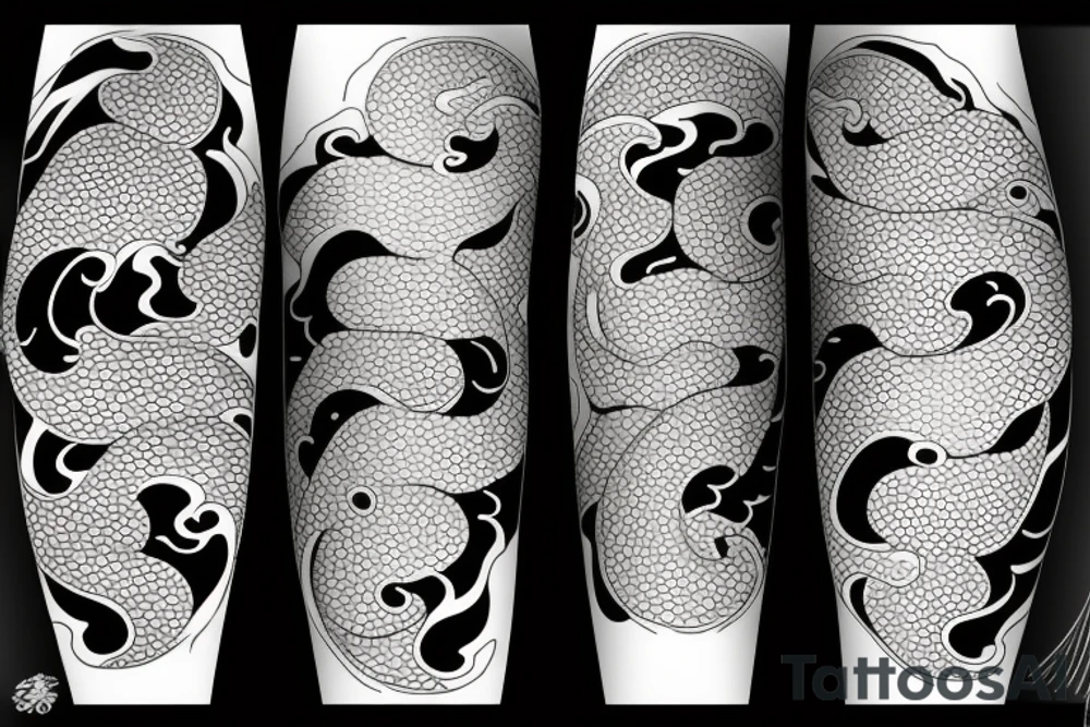 Koi Fish with japanese water waves and japanese flowers tattoo idea