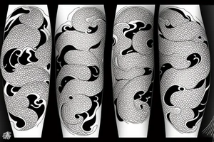 Koi Fish with japanese water waves and japanese flowers tattoo idea