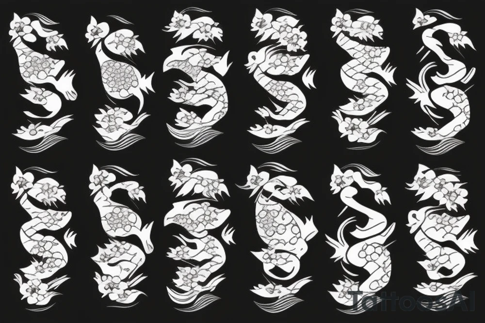 Koi Fish with japanese water waves and japanese flowers tattoo idea