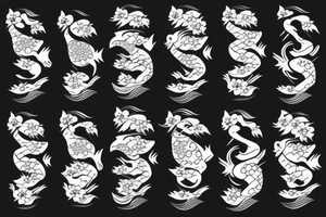 Koi Fish with japanese water waves and japanese flowers tattoo idea