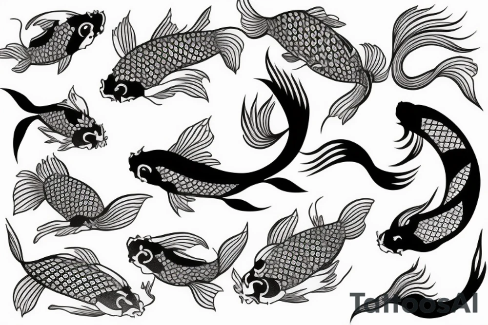 Koi Fish with japanese water waves and japanese flowers tattoo idea